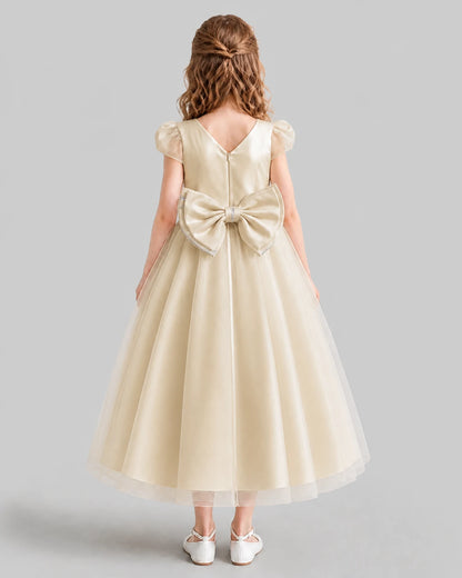 Champagne A-line Flower Girl Dresses Back