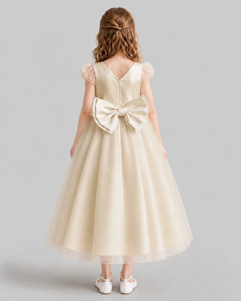 Champagne A-line Flower Girl Dresses Back