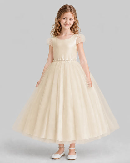 Champagne A-line Flower Girl Dresses Front