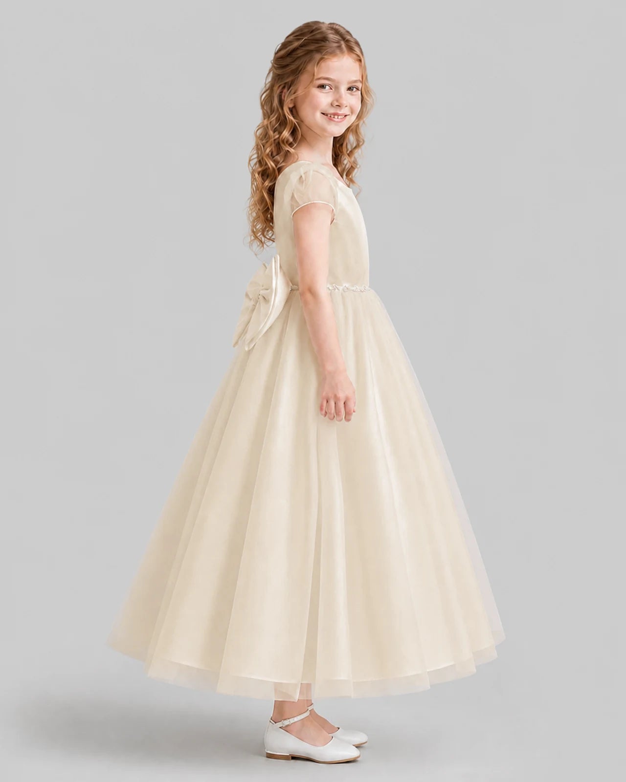 Champagne A-line Flower Girl Dresses Side