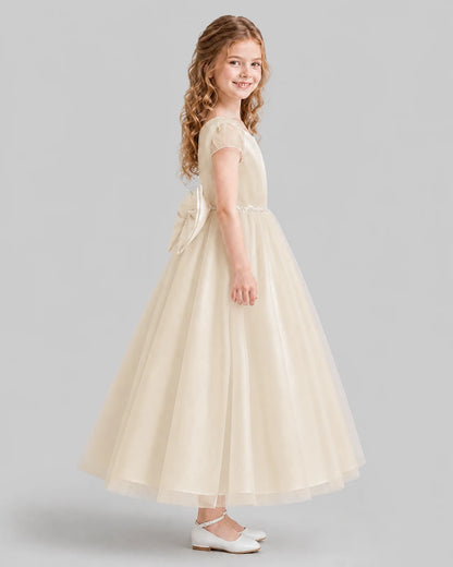 Champagne A-line Flower Girl Dresses Side