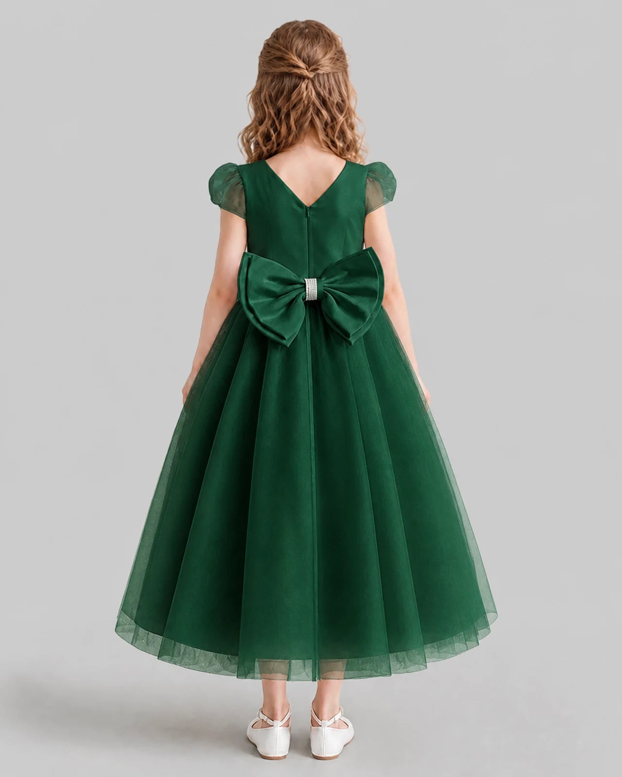 Dark Green A-line Flower Girl Dresses Back