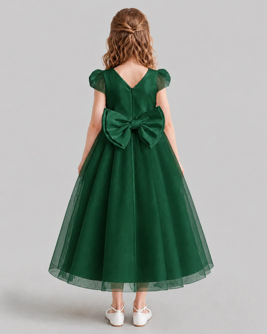 Dark Green A-line Flower Girl Dresses Back