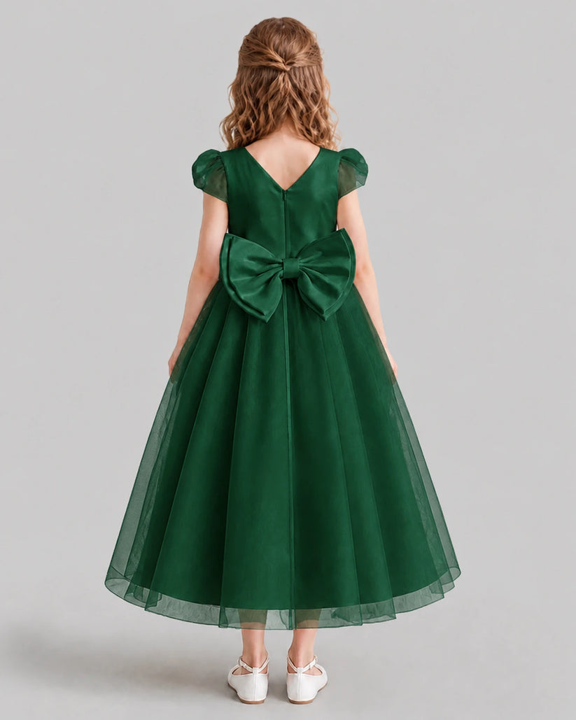 Dark Green A-line Flower Girl Dresses Back