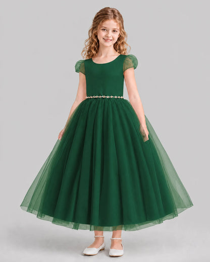 Dark Green A-line Flower Girl Dresses Front