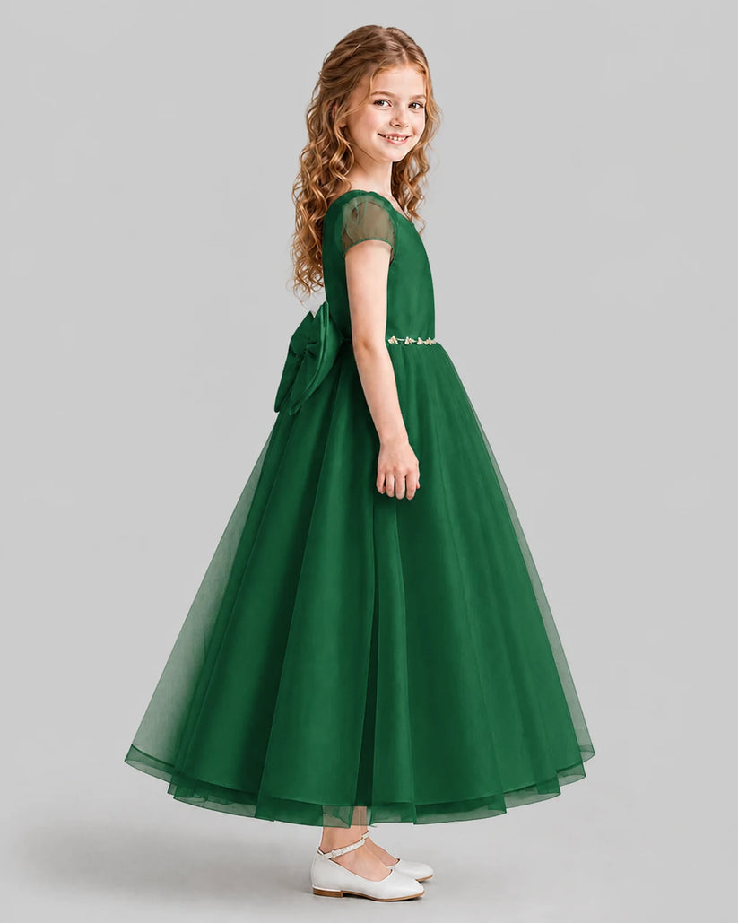 Dark Green A-line Flower Girl Dresses Side