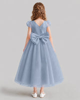 Dusty Blue A-line Flower Girl Dresses Back