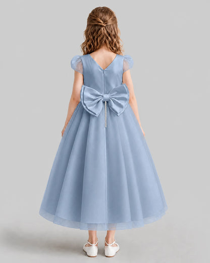 Dusty Blue A-line Flower Girl Dresses Back