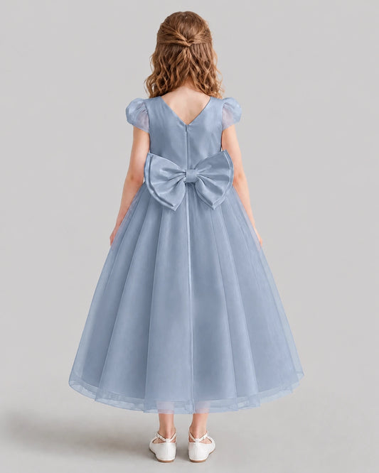 Dusty Blue A-line Flower Girl Dresses Back