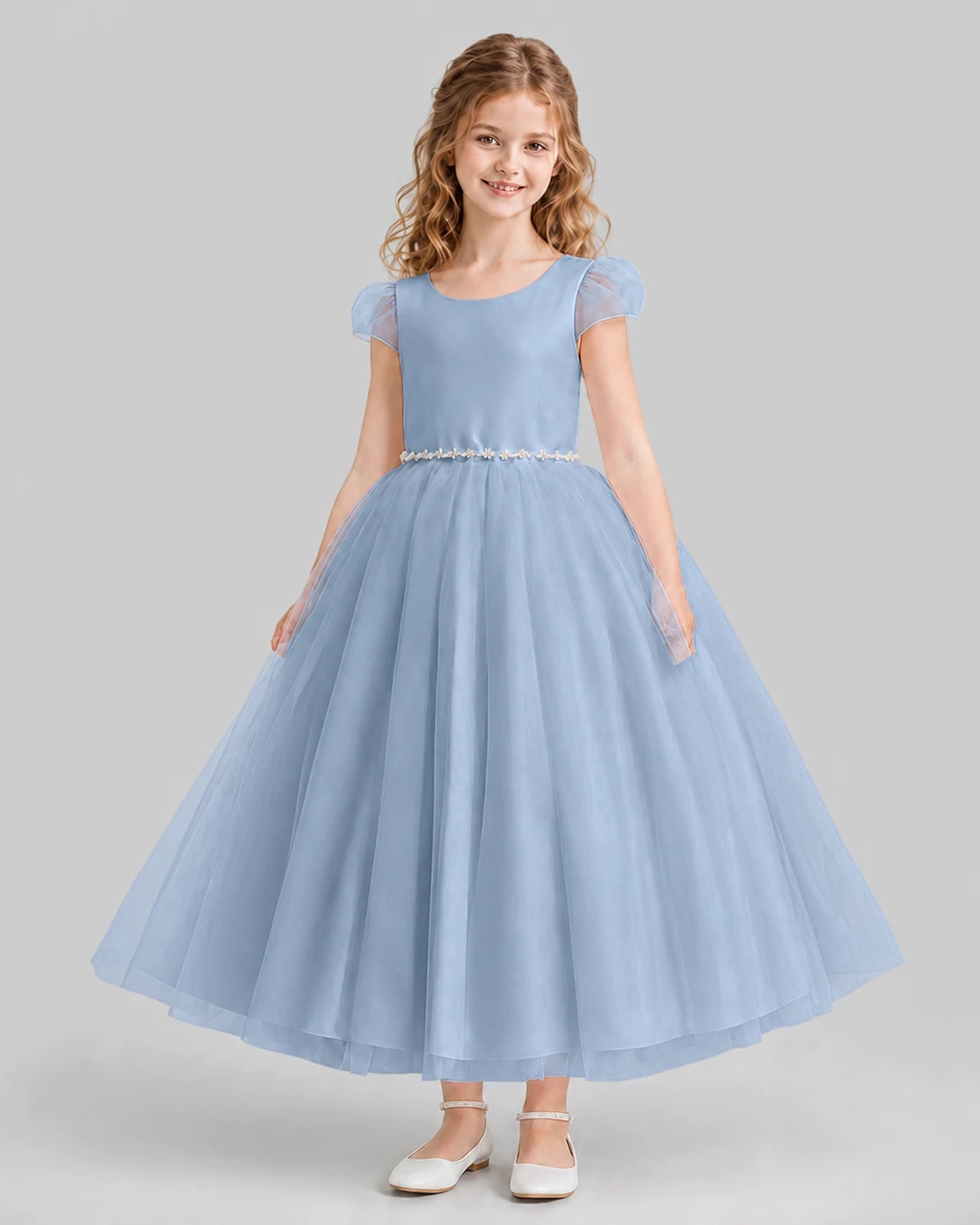 Dusty Blue A-line Flower Girl Dresses Front