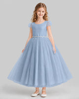 Dusty Blue A-line Flower Girl Dresses Front