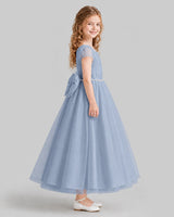 Dusty Blue A-line Flower Girl Dresses Side