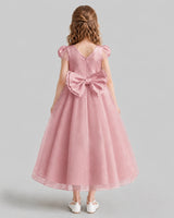 Blush Pink A-line Flower Girl Dresses Back