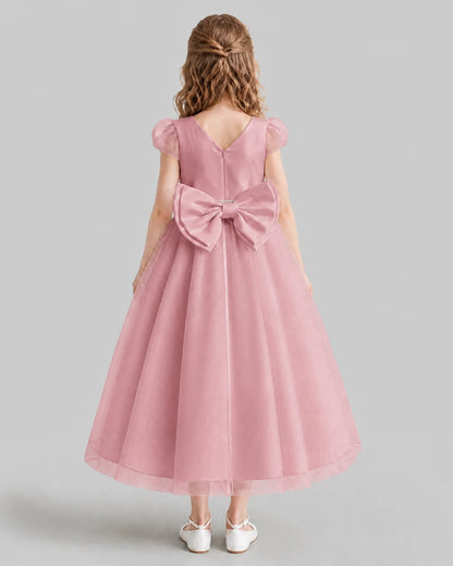 Blush Pink A-line Flower Girl Dresses Back