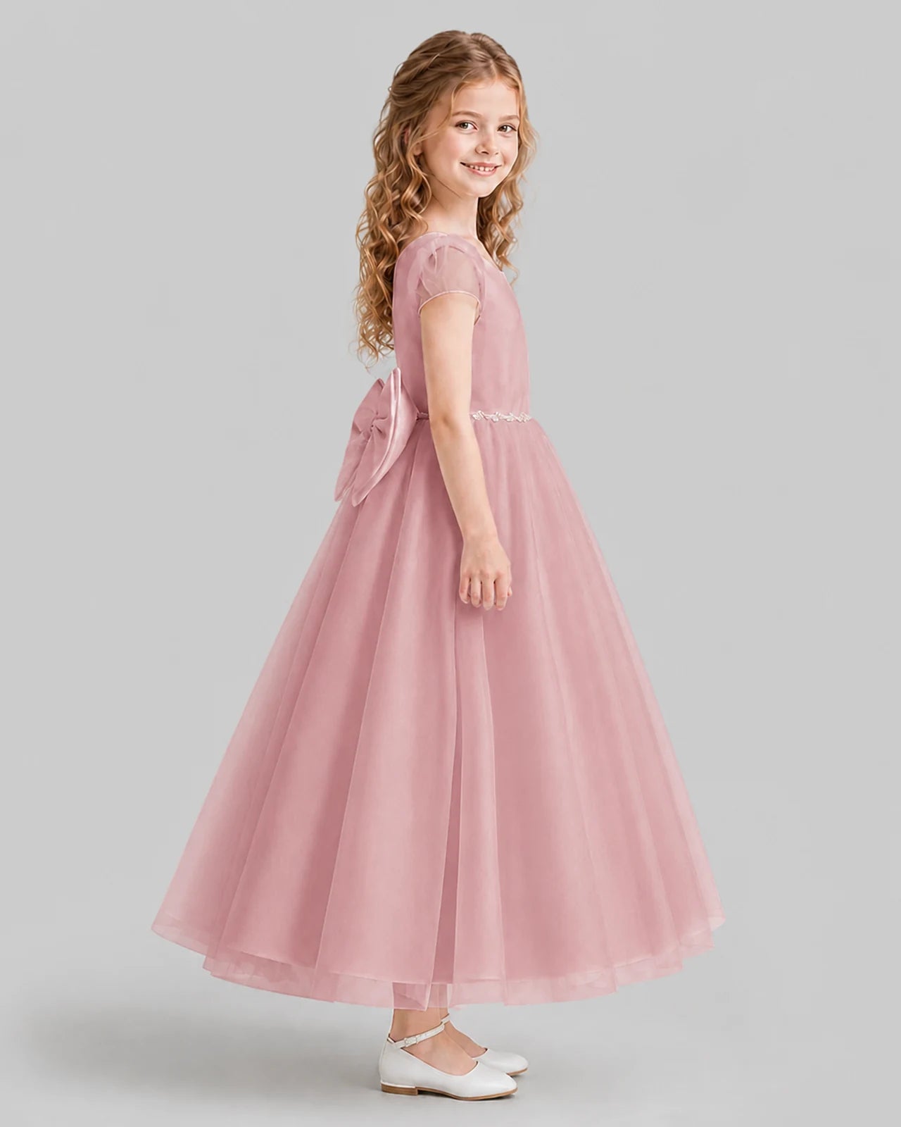 Blush Pink A-line Flower Girl Dresses Side