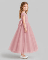 Blush Pink A-line Flower Girl Dresses Side