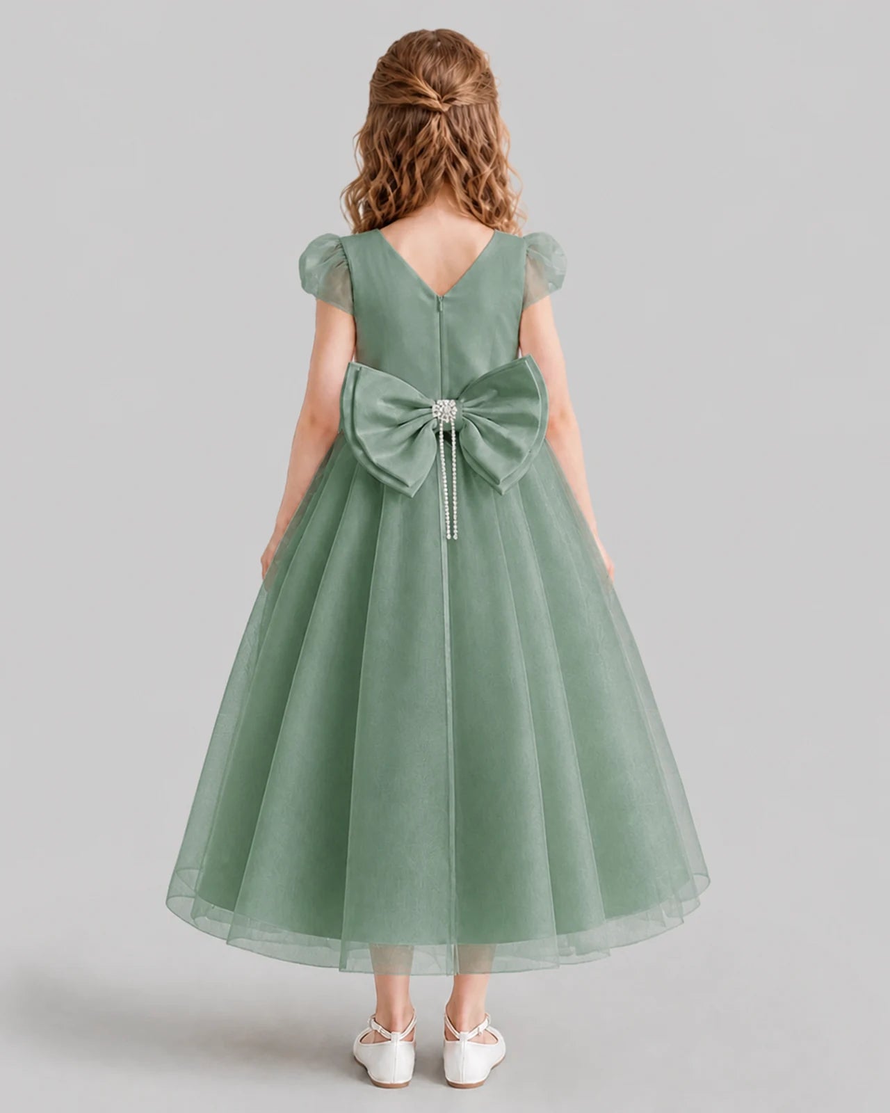 Eucalyptus A-line Flower Girl Dresses Back