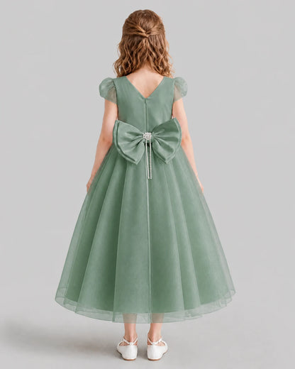 Eucalyptus A-line Flower Girl Dresses Back