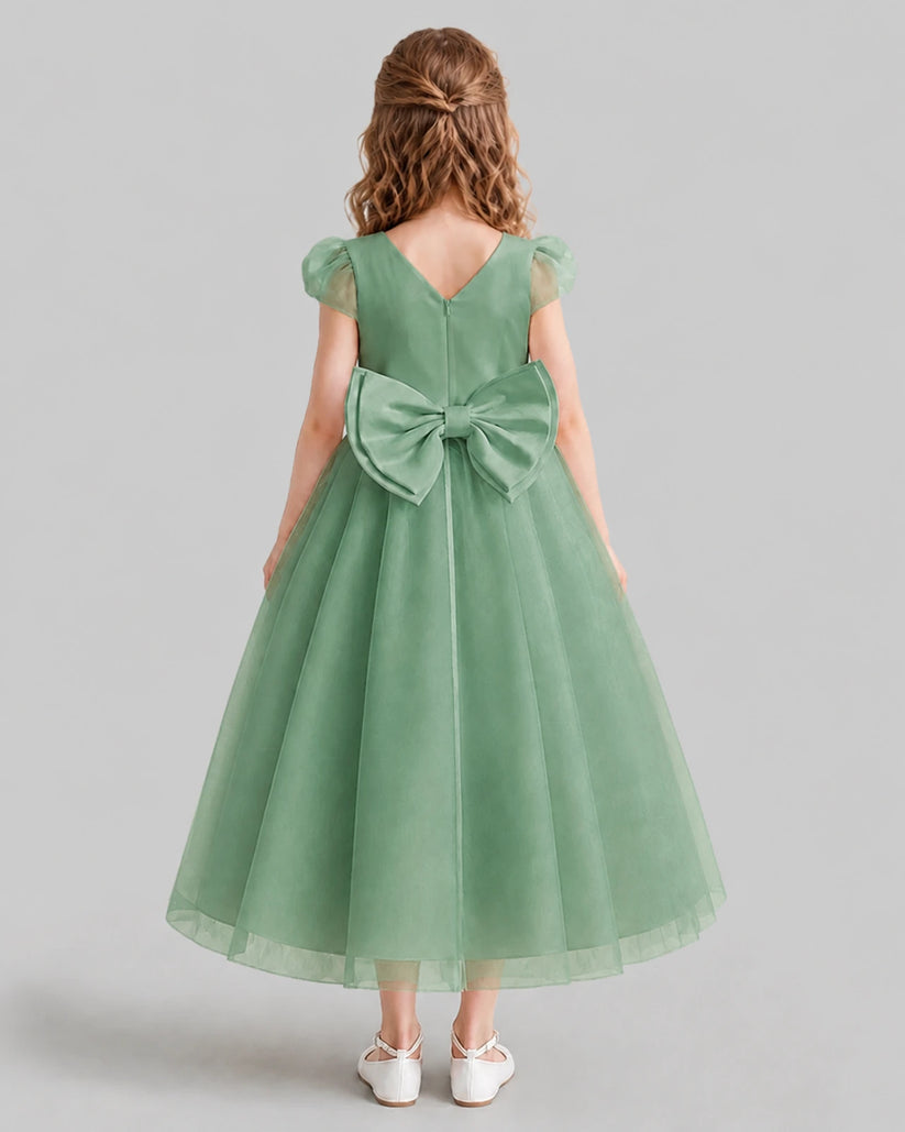 Eucalyptus A-line Flower Girl Dresses Back