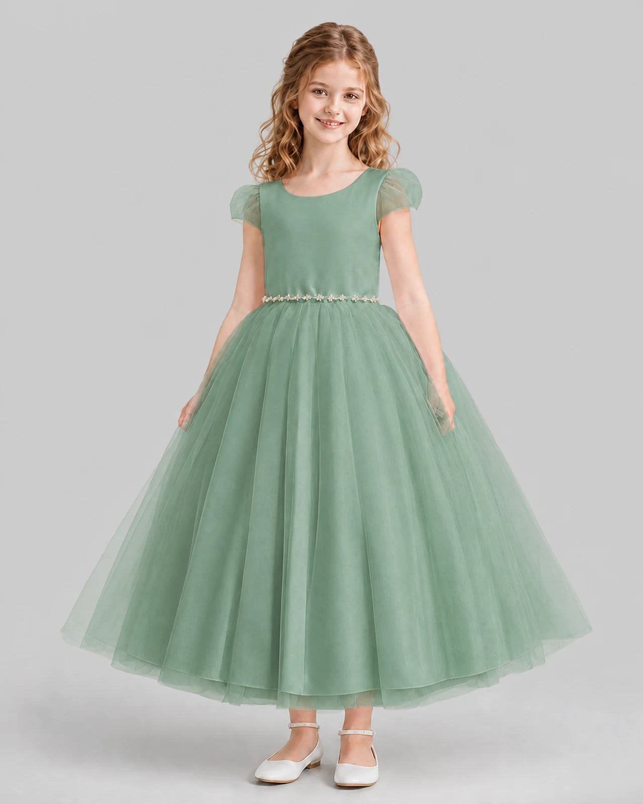 Eucalyptus A-line Flower Girl Dresses Front