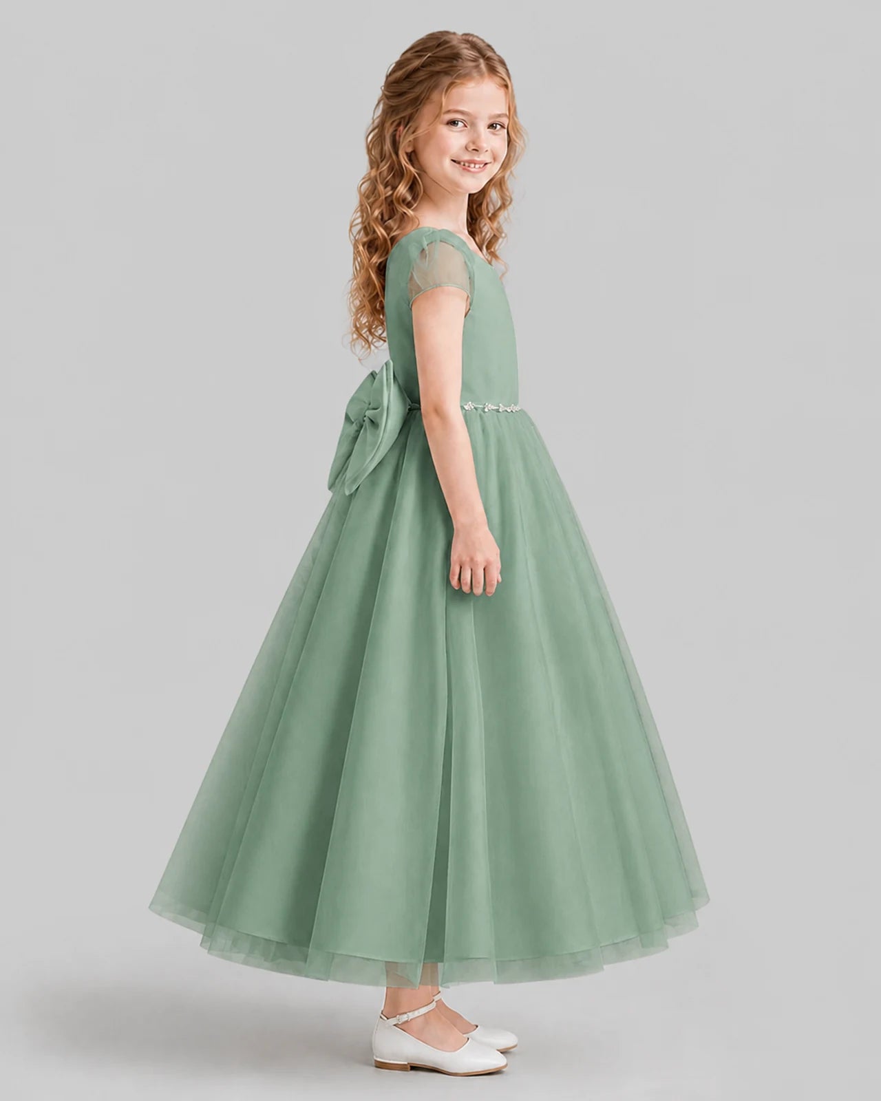 Eucalyptus A-line Flower Girl Dresses Side