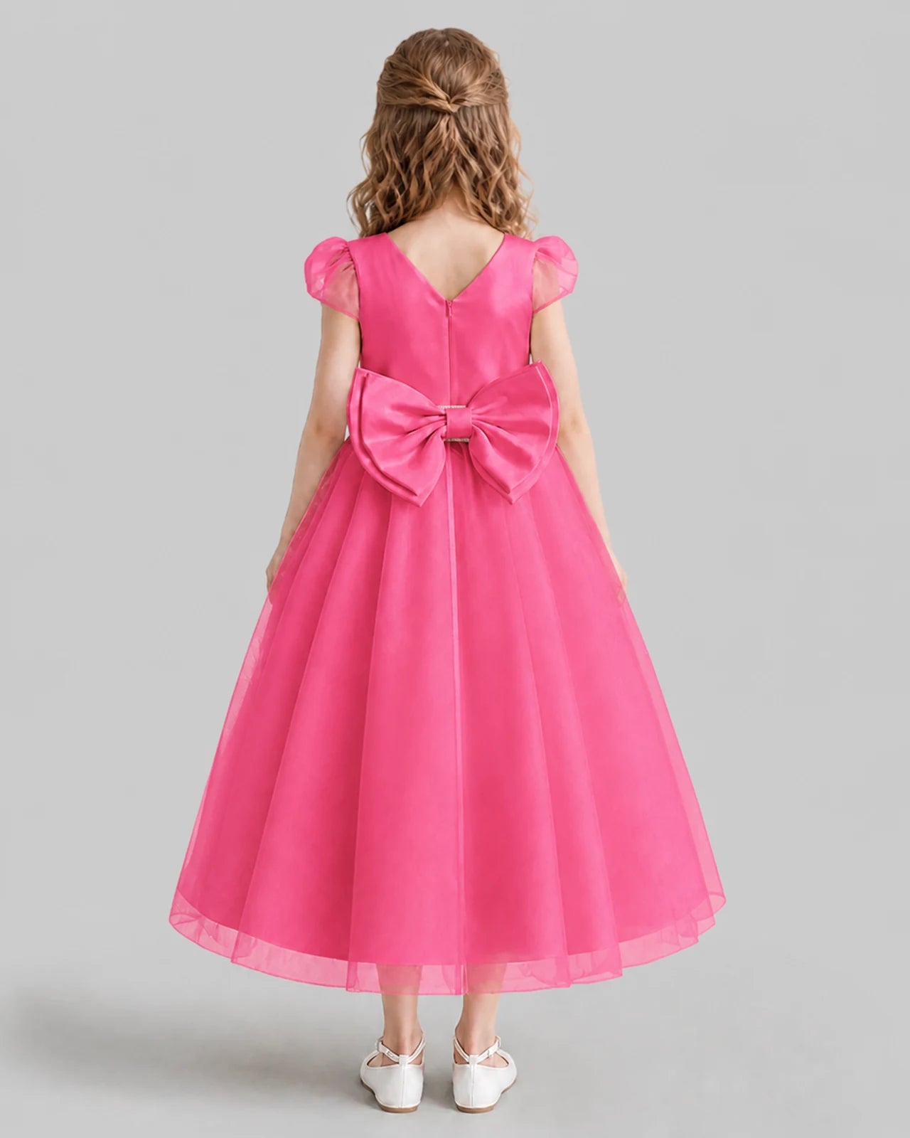 Hot Pink A-line Flower Girl Dresses Back