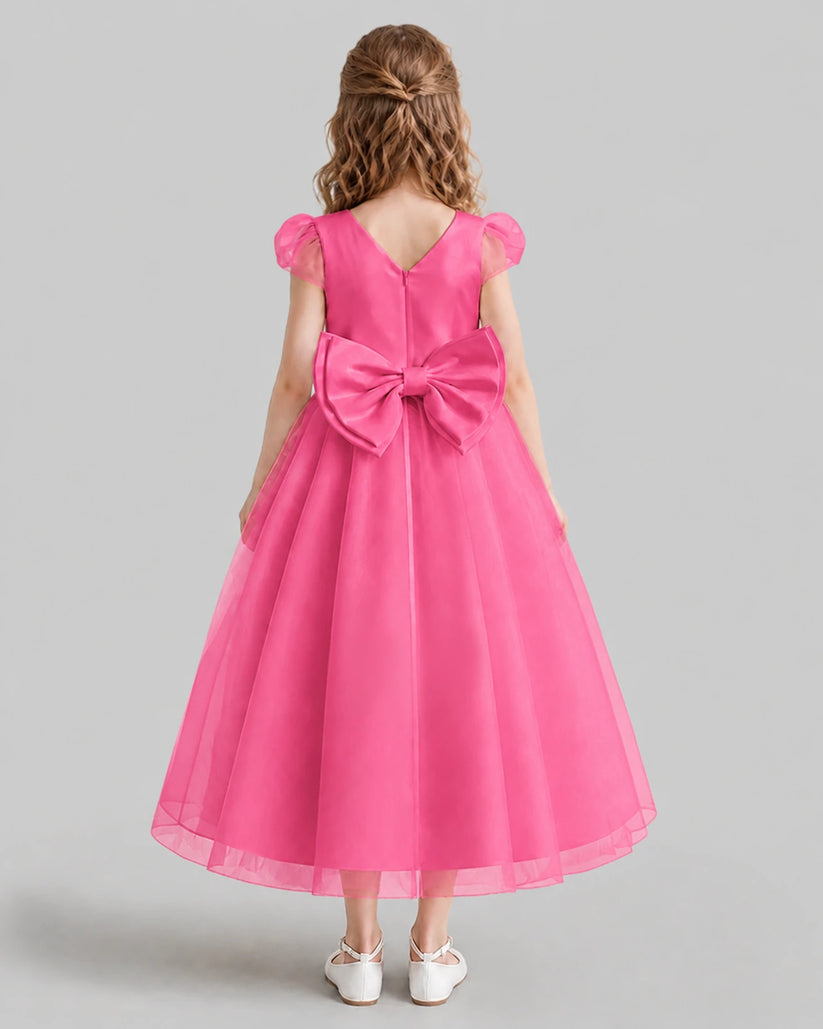 Hot Pink A-line Flower Girl Dresses Back