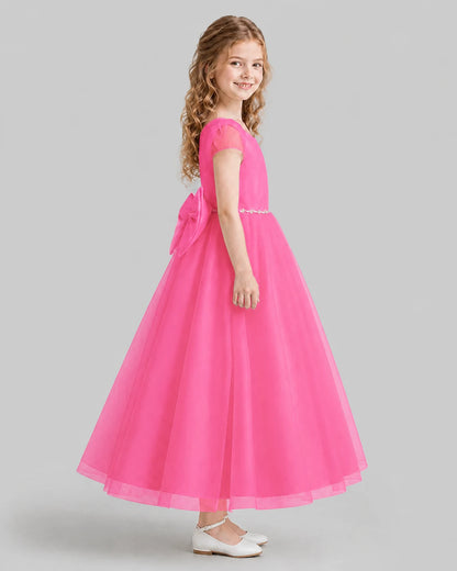 Hot Pink A-line Flower Girl Dresses Side