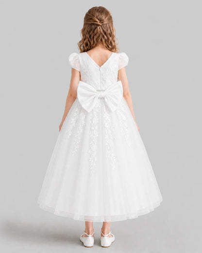 Ivory A-line Flower Girl Dresses Back