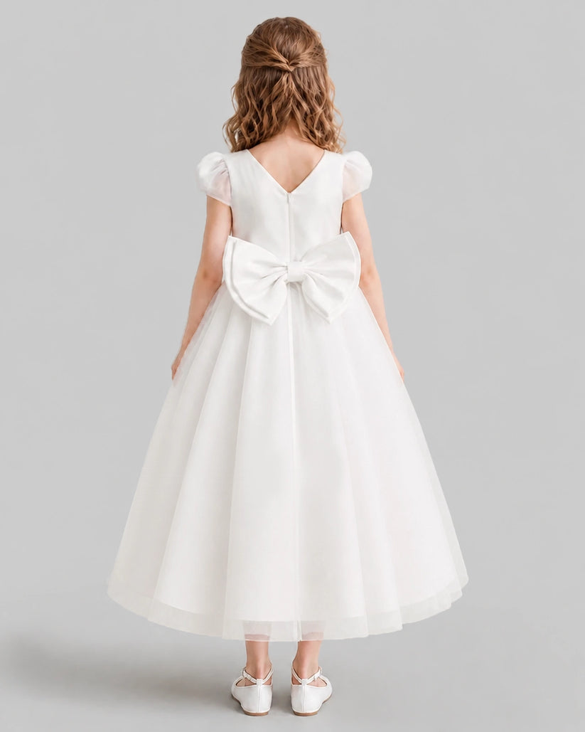 Ivory A-line Flower Girl Dresses Back