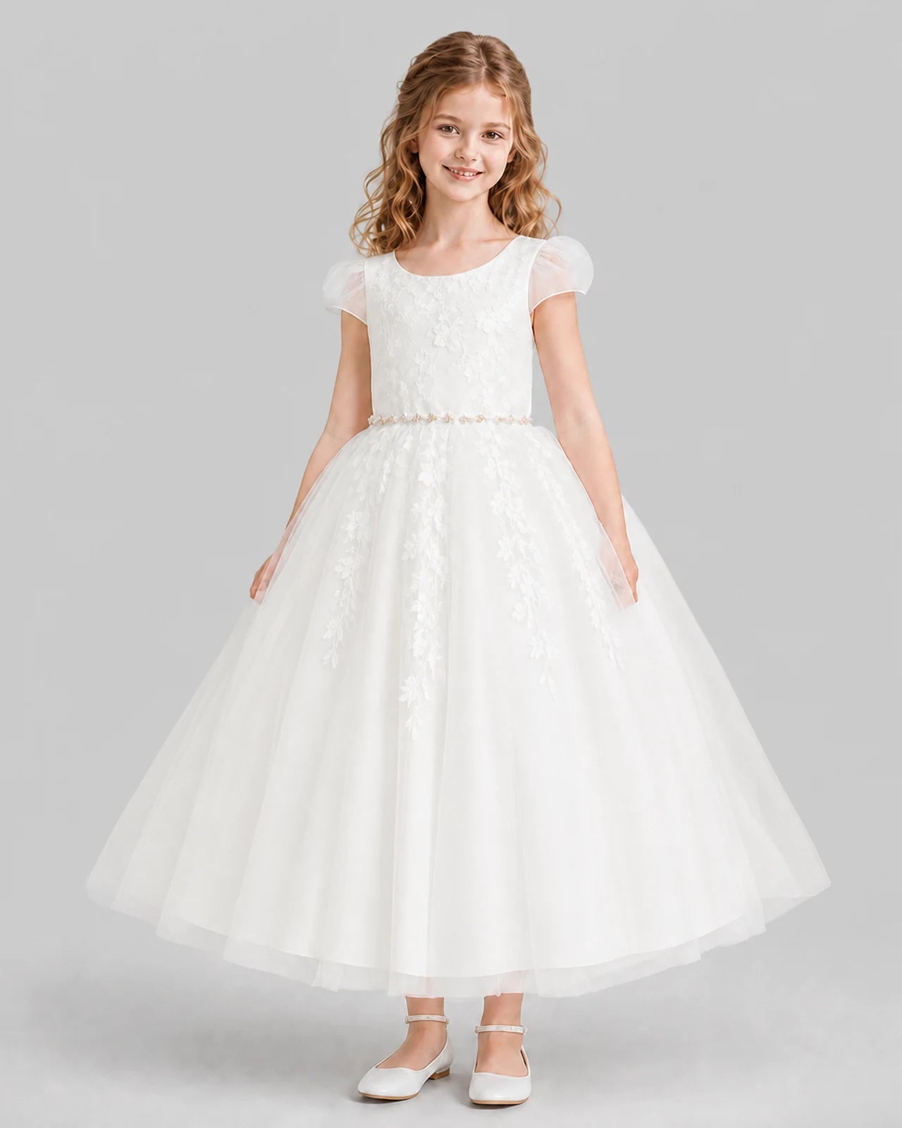 Ivory A-line Flower Girl Dresses Front
