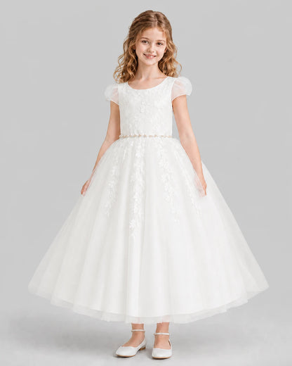 Ivory A-line Flower Girl Dresses Front