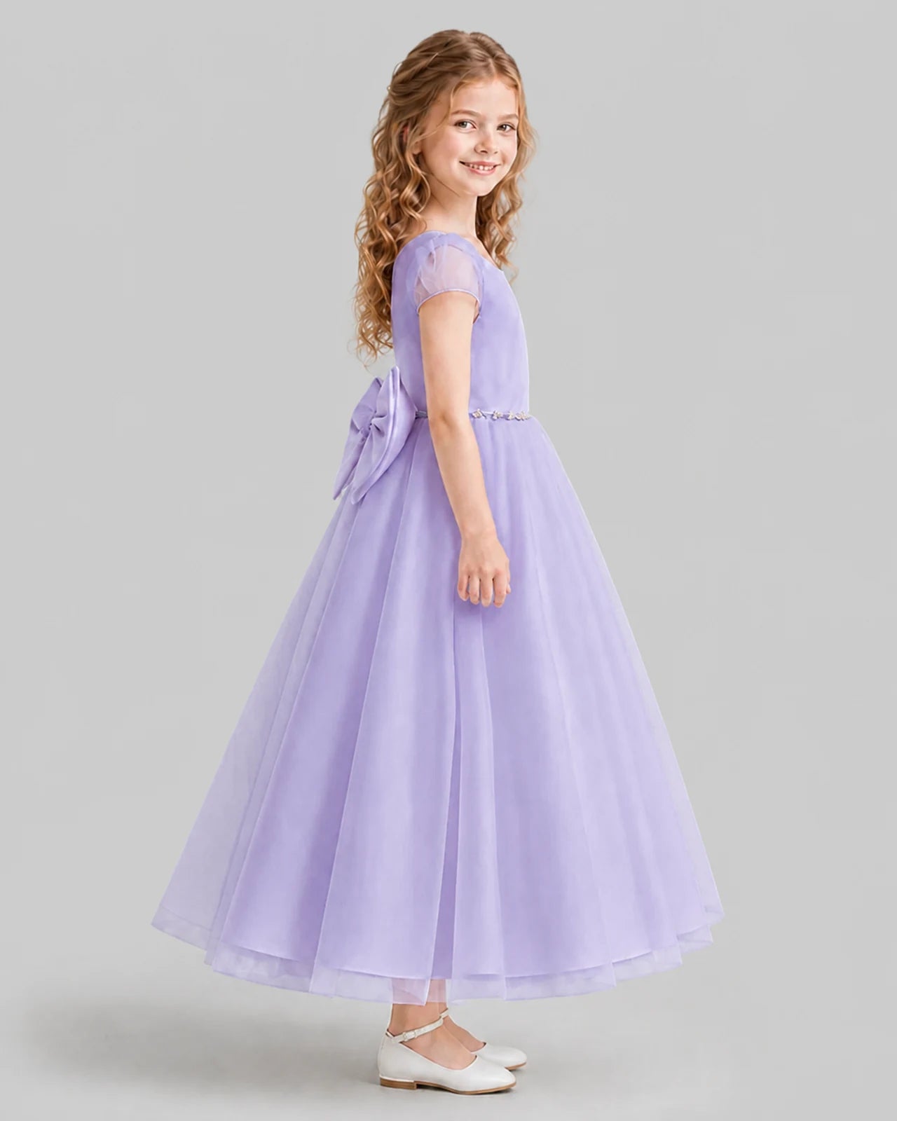 Lavender A-line Flower Girl Dresses Side