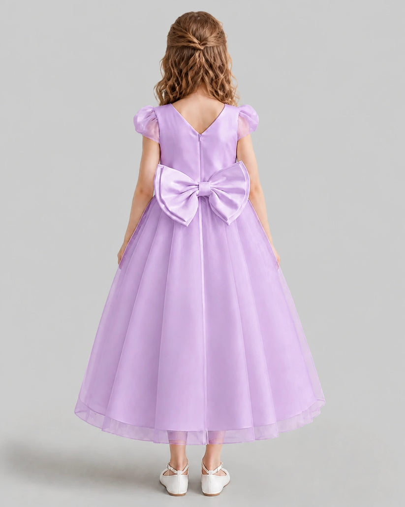Lilac A-line Flower Girl Dresses Back