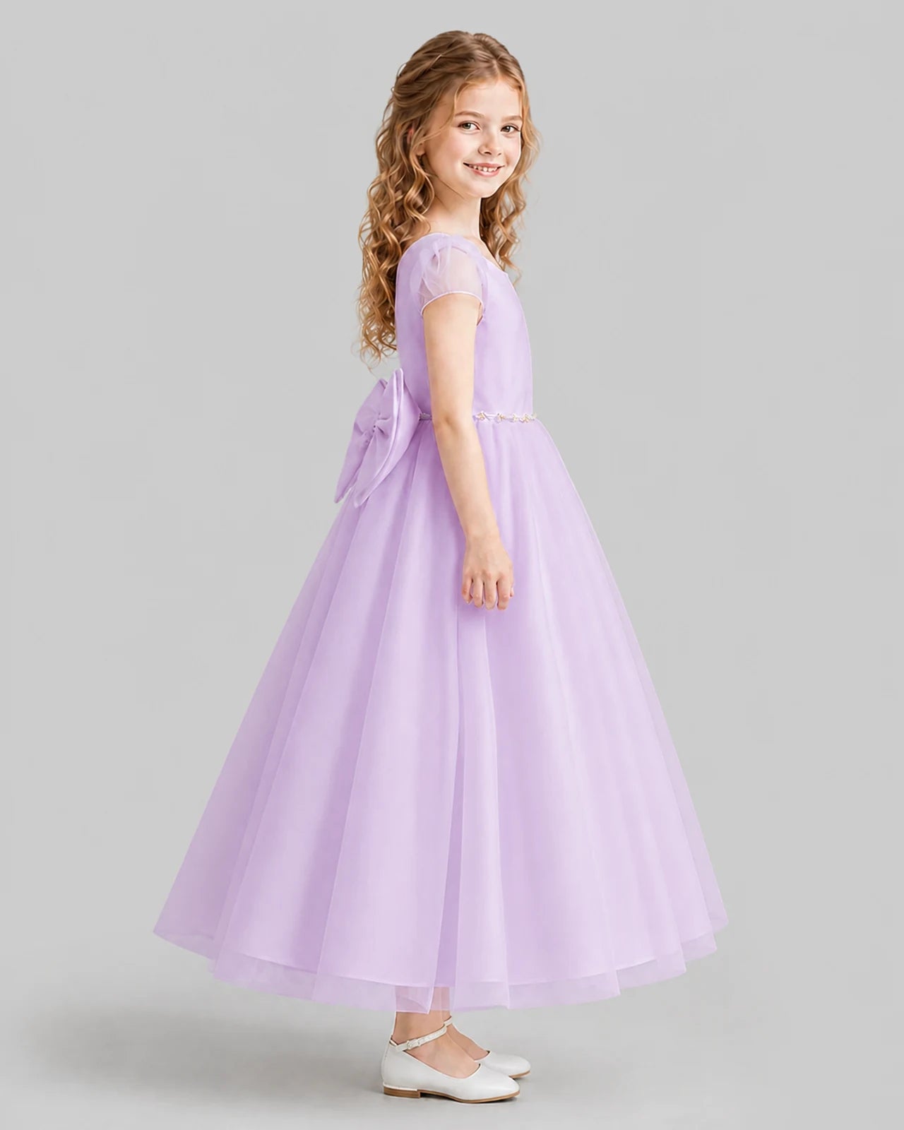 Lilac A-line Flower Girl Dresses Side
