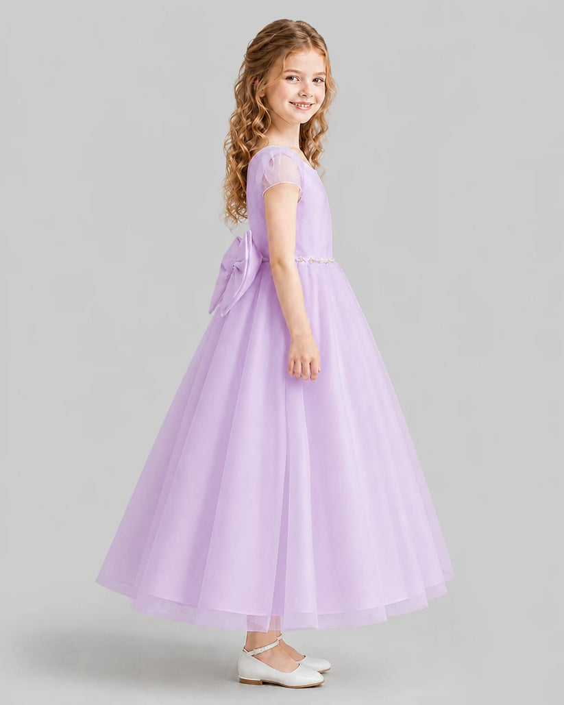 Lilac A-line Flower Girl Dresses Side