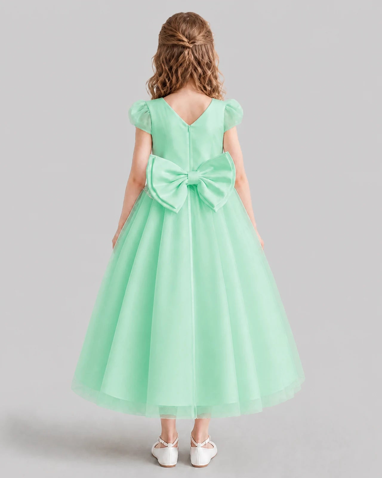 Mint Green A-line Flower Girl Dresses Back