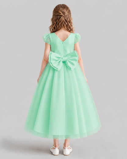 Mint Green A-line Flower Girl Dresses Back