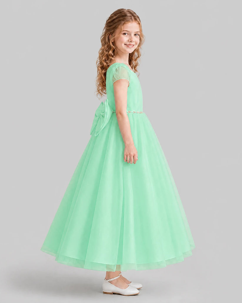 Mint Green A-line Flower Girl Dresses Side