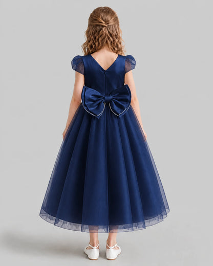 Navy Blue A-line Flower Girl Dresses Back