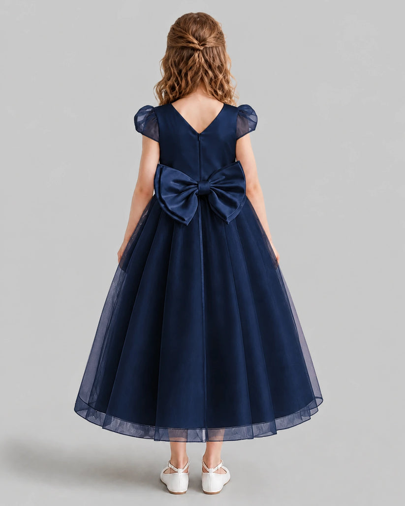 Navy Blue A-line Flower Girl Dresses Back