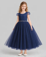 Navy Blue A-line Flower Girl Dresses Front
