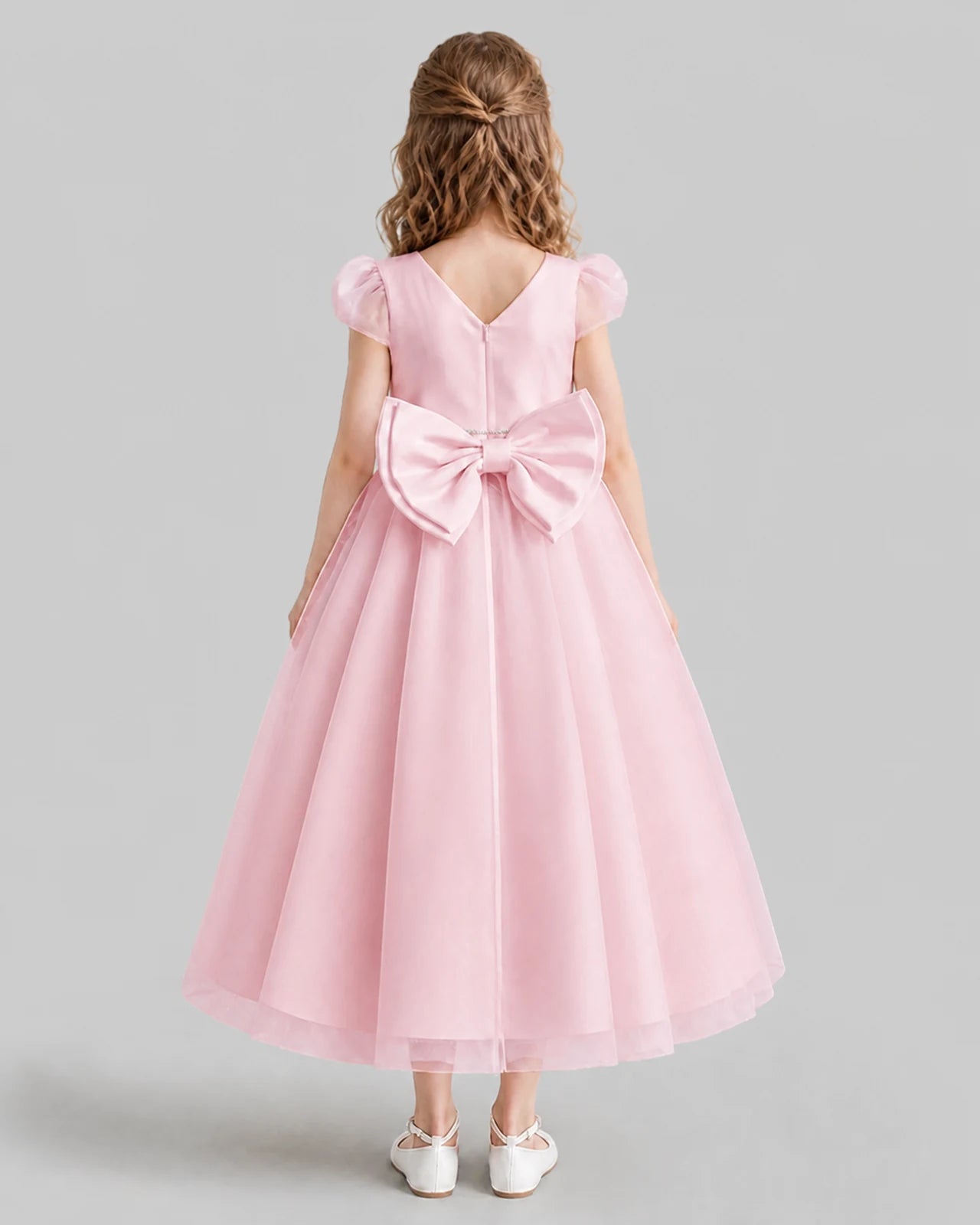 Pink A-line Flower Girl Dresses Back
