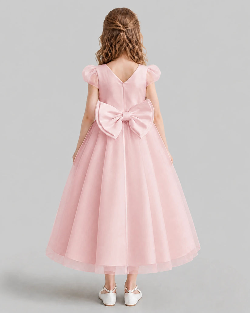 Pink A-line Flower Girl Dresses Back