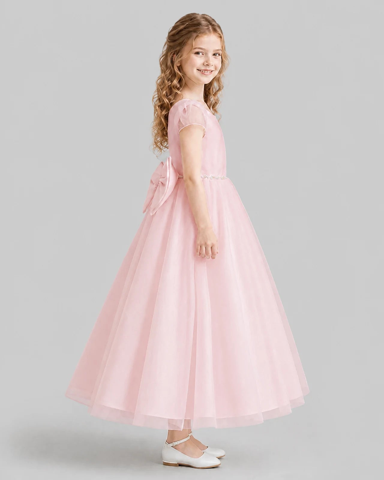 Pink A-line Flower Girl Dresses Side