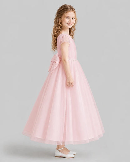 Pink A-line Flower Girl Dresses Side