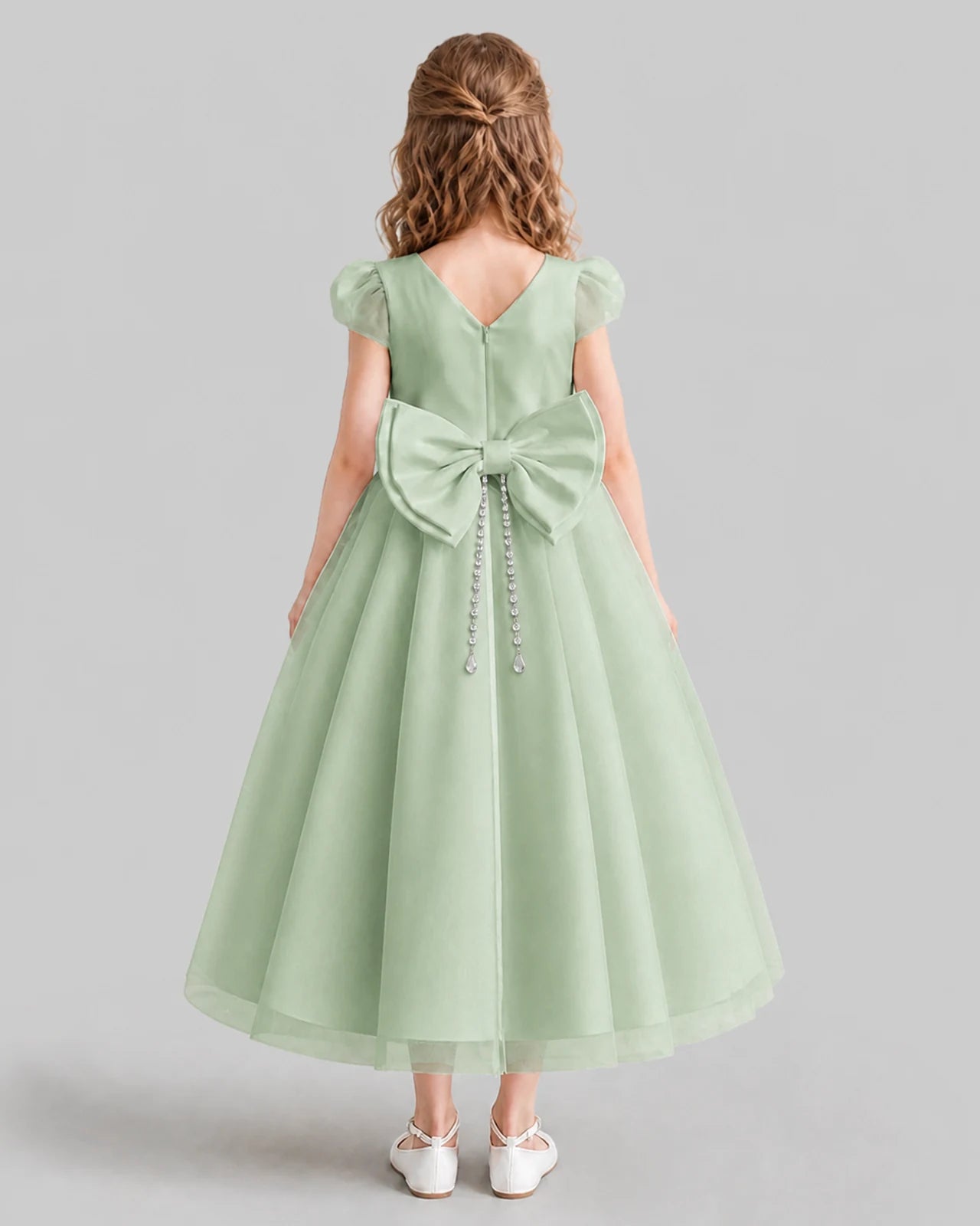 Sage Green A-line Flower Girl Dresses Back