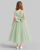 Sage Green A-line Flower Girl Dresses Back