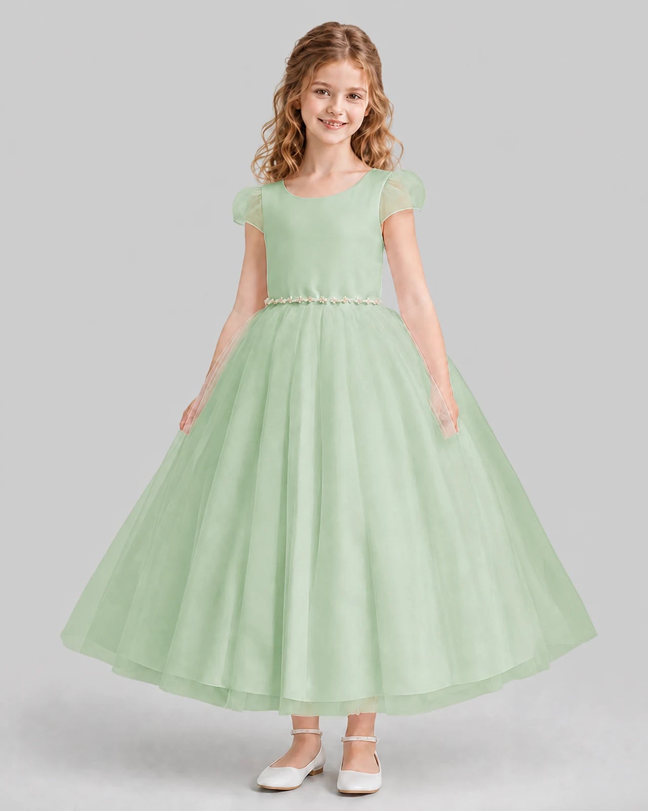 Sage Green A-line Flower Girl Dresses Front