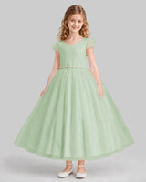 Sage Green A-line Flower Girl Dresses Front